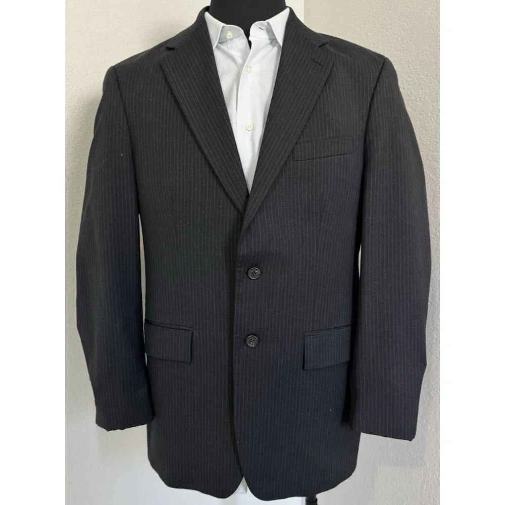 Lauren Ralph Lauren Blazer Mens 42T Wool Cashmere‎ Black Blue Pinstripe